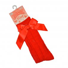 S141-R: Red Knee Length Socks w/Bow (0-24 Months)